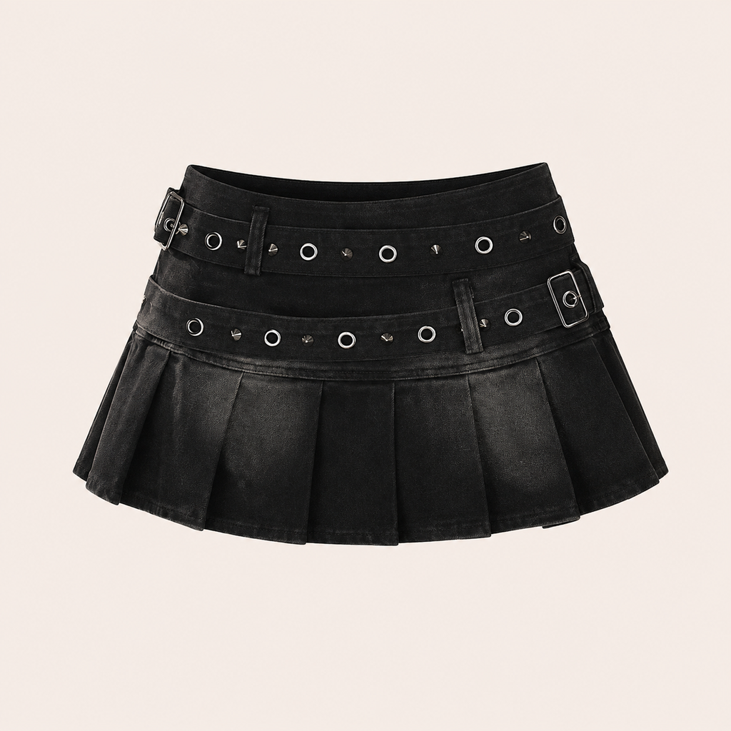 Buckle Pleated Mini Skirt