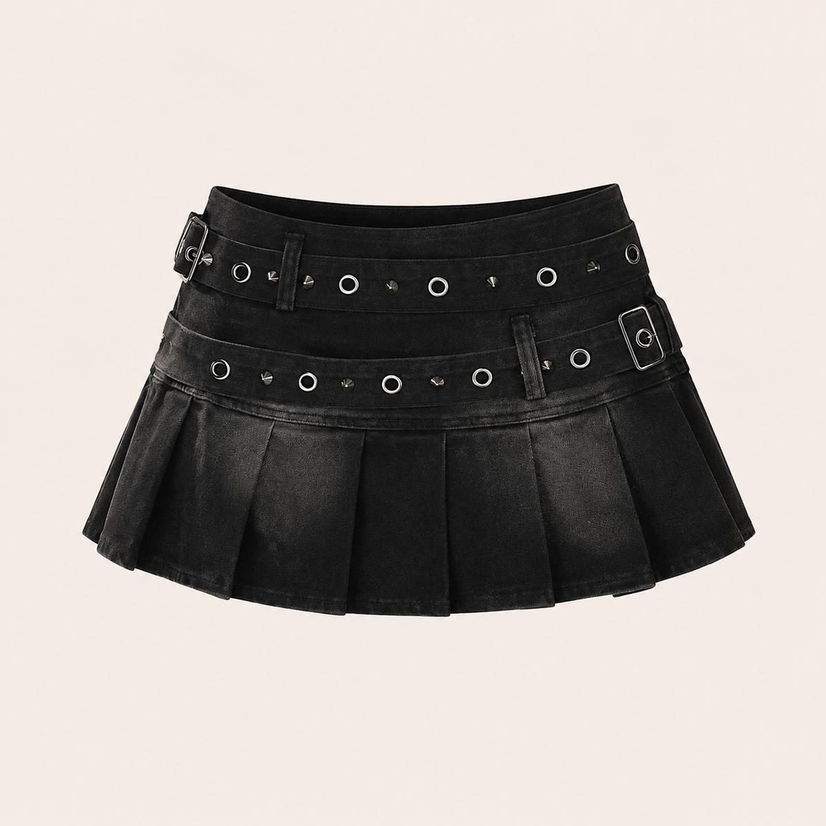Buckle Pleated Mini Skirt