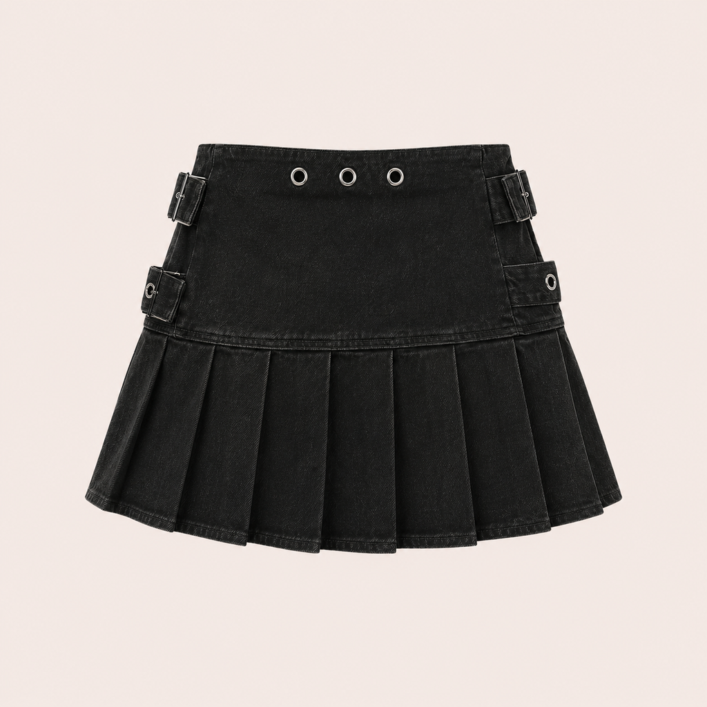 Buckle Pleated Mini Skirt