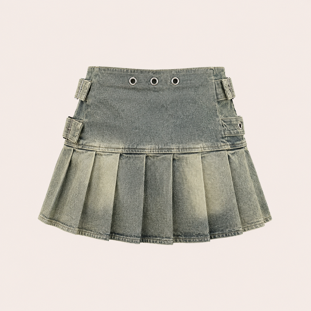Ash Buckle Pleated Mini Skirt