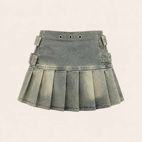 Ash Buckle Pleated Mini Skirt